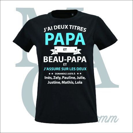 tee shirt mag comm papa et beau papa avec les prénom